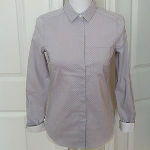 H & M GREY AND WHITE DOTTED BUTTON DOWN SHIRT
